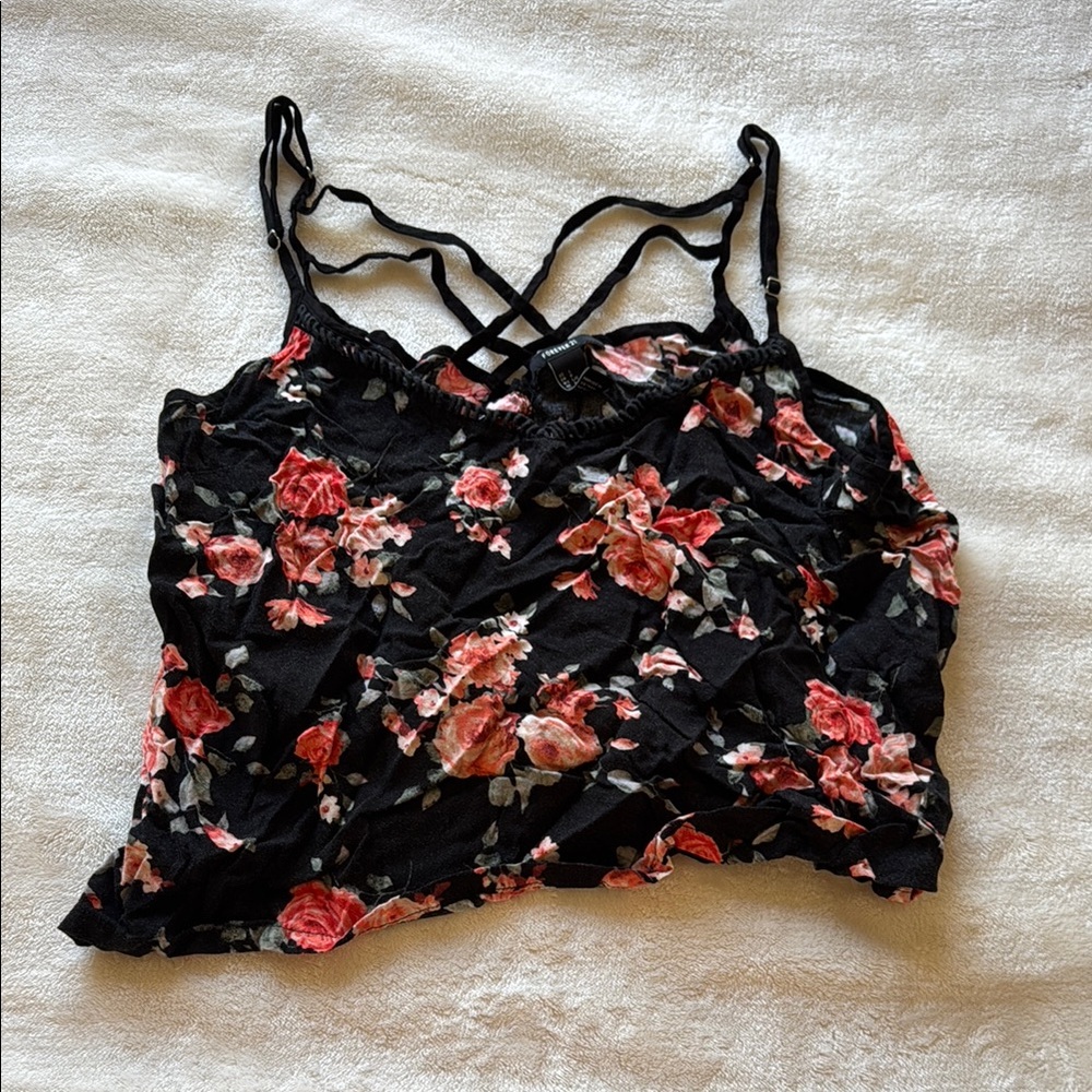 Forever 21 Black and Pink Floral Camisole